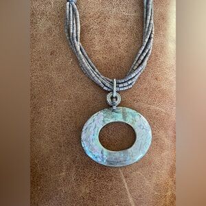 Elegant Vintage Boho Silver & oversize mother of pearl beaded Pendant Necklace